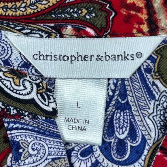 Christopher & Banks Red Blue Mandarin Collar Blouse - Picture 6 of 10